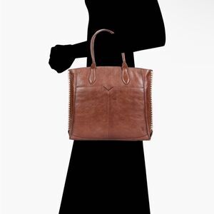 Frye Cognac Mae Whipstitch Leather Tote Bag. New with Tag (NWT). Retail $358